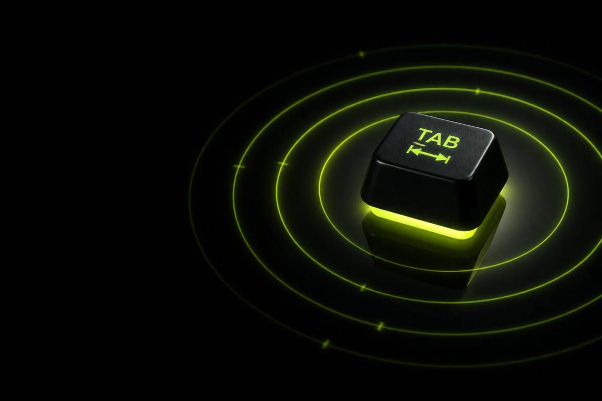 A TAB key at the centre of concentric rings radiating outwards